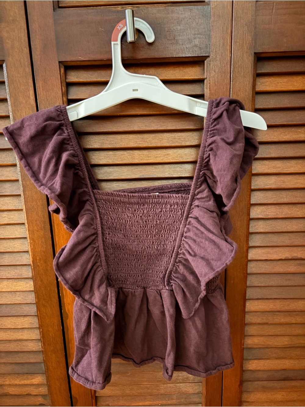American Eagle Outfitters Ruffled Smocked Tank Top - Plum